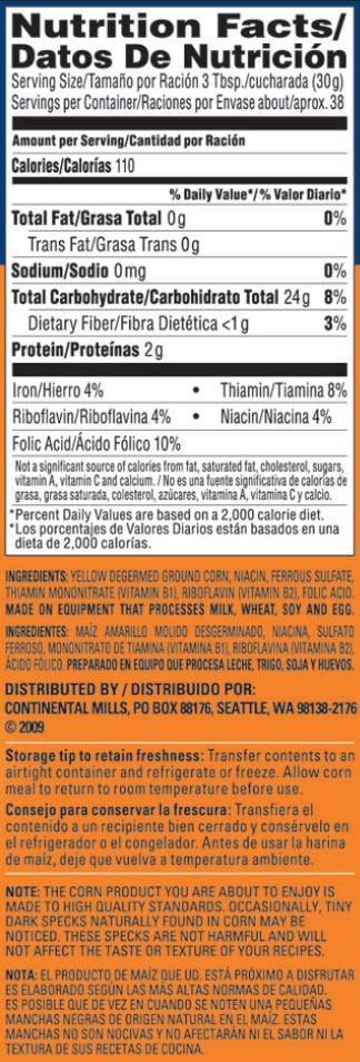Yellow Cornmeal Nutrition Information